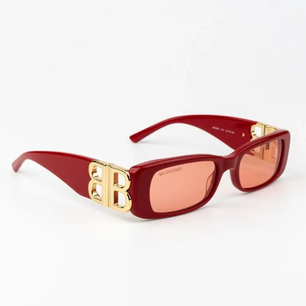 SALE! NEW Balenciaga BB0096S 003 Red Gold Logo Rectangle Men Sunglasses